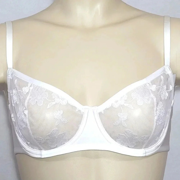 34C Felina 190013 Sabrina Sheer‎ Lace Demi UW Bra White NWT - Picture 2 of 13